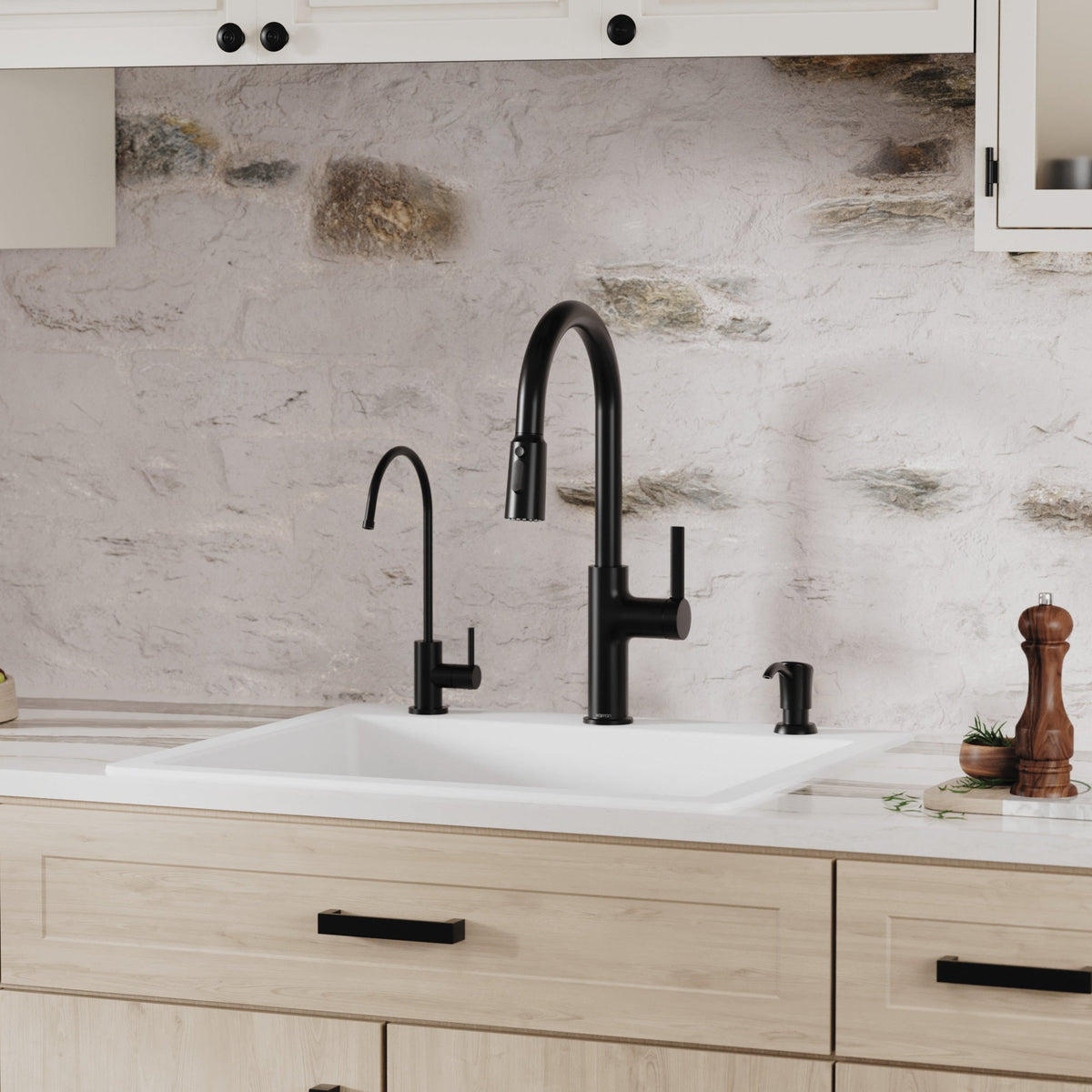25" Top Mount Single Bowl Quartz Composite Kitchen Sink Kit In White