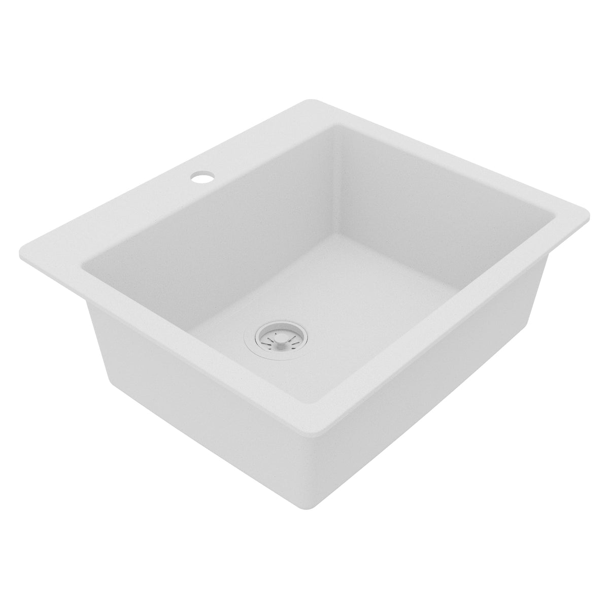25" Top Mount Single Bowl Quartz Composite Kitchen Sink In White
