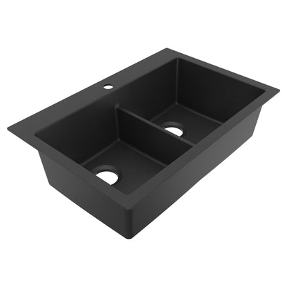 33" Top Mount Double Bowl Granite Kitchen Sink in Black