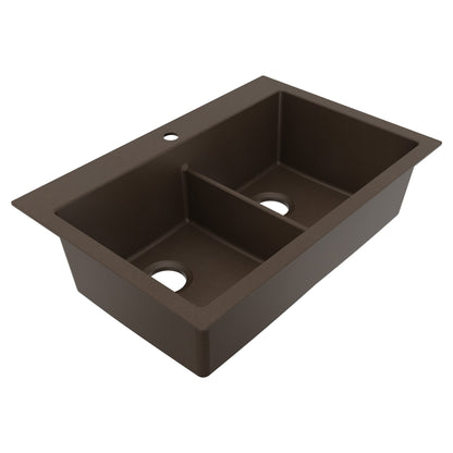 33" Top Mount Double Bowl Granite Kitchen Sink in Brown