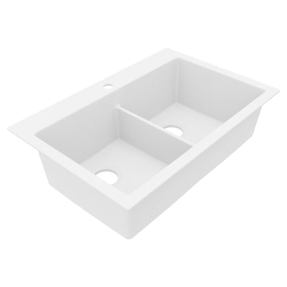 33" Top Mount Double Bowl Granite Kitchen Sink in White