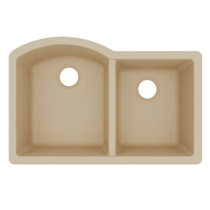 32-1/4" Undermount Double Offset Bowl Quartz Composite Kitchen Sink In Bisque