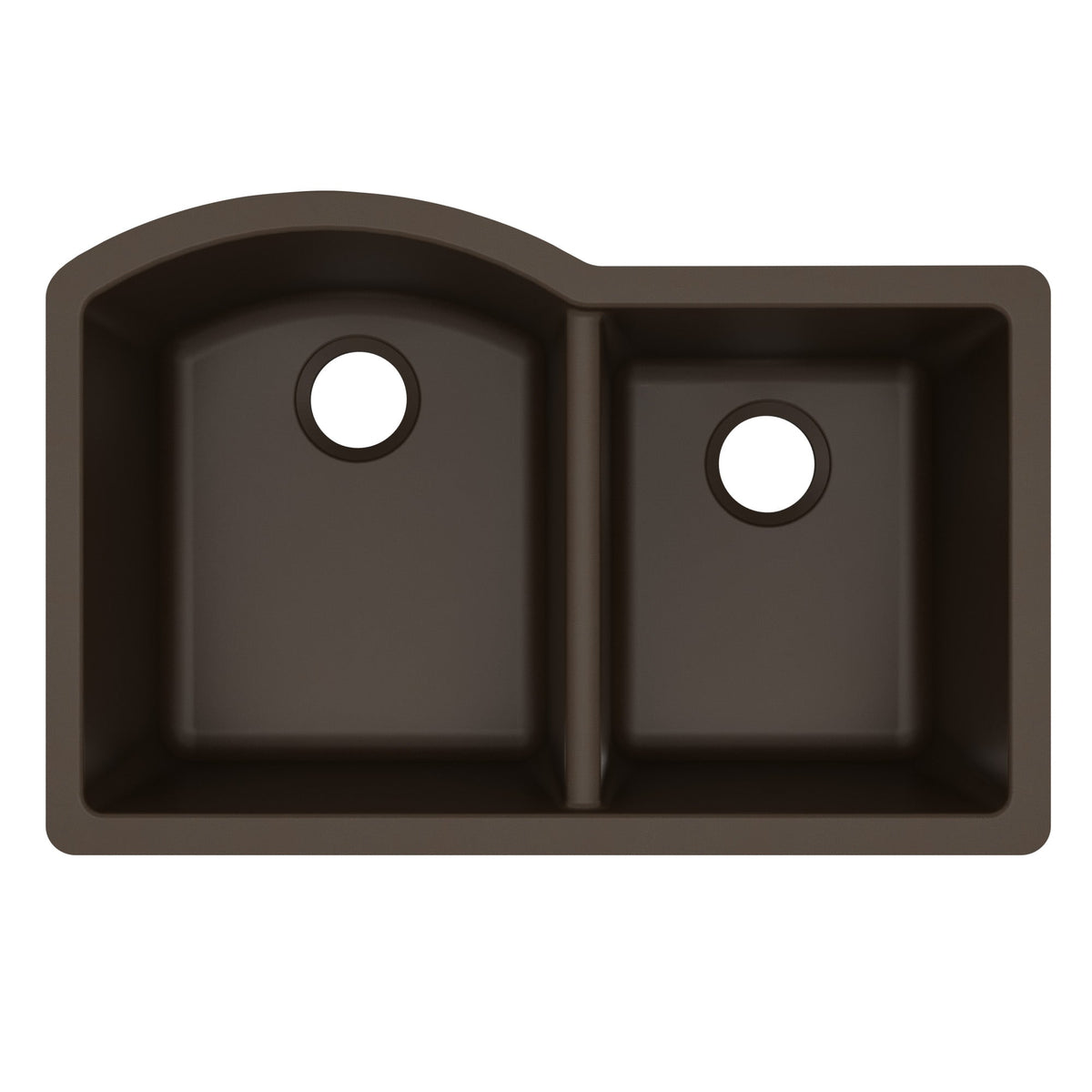 32-1/4" Undermount Double Offset Bowl Quartz Composite Kitchen Sink In Brown