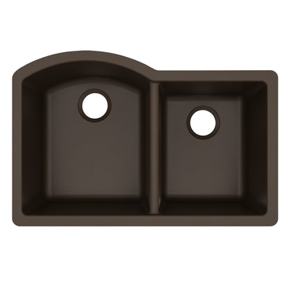 32-1/4" Undermount Double Offset Bowl Quartz Composite Kitchen Sink In Brown