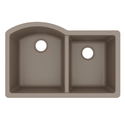 32-1/4" Undermount Double Offset Bowl Quartz Composite Kitchen Sink In Concrete