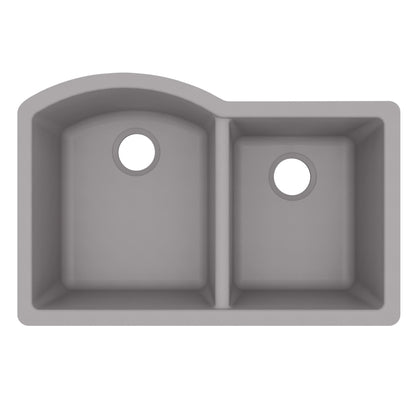 32-1/4" Undermount Double Offset Bowl Quartz Composite Kitchen Sink In Grey