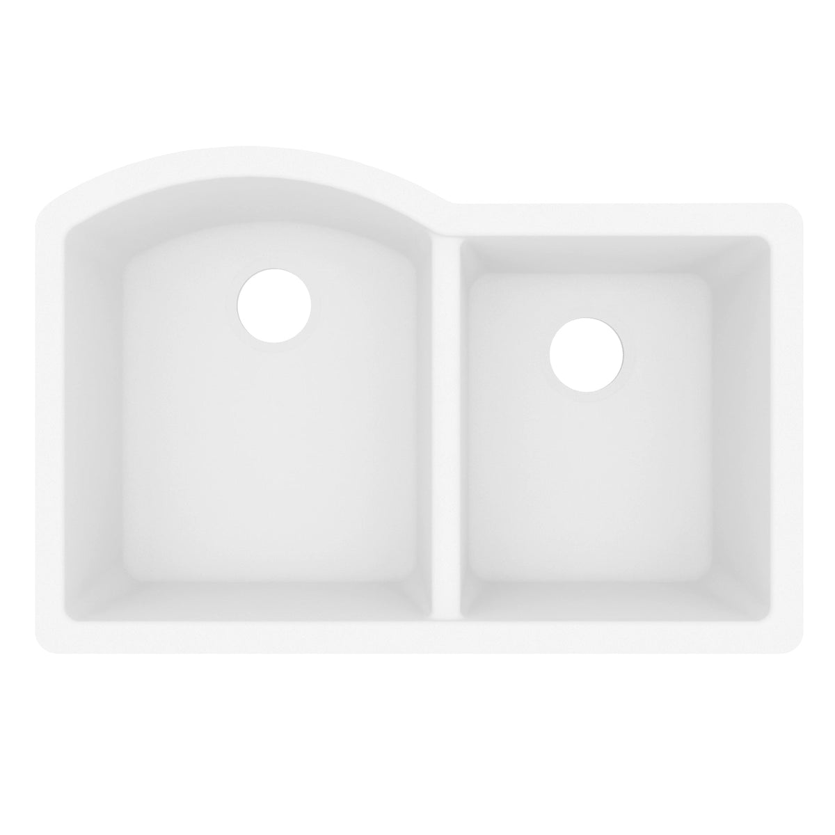 32-1/4" Undermount Double Offset Bowl Quartz Composite Kitchen Sink In White