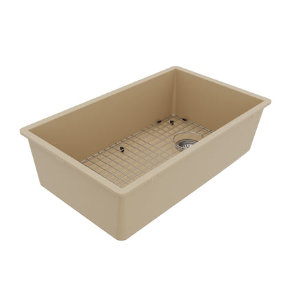 31-5/8" Undermount Large Single Bowl Quartz Composite Kitchen Sink Kit In Bisque