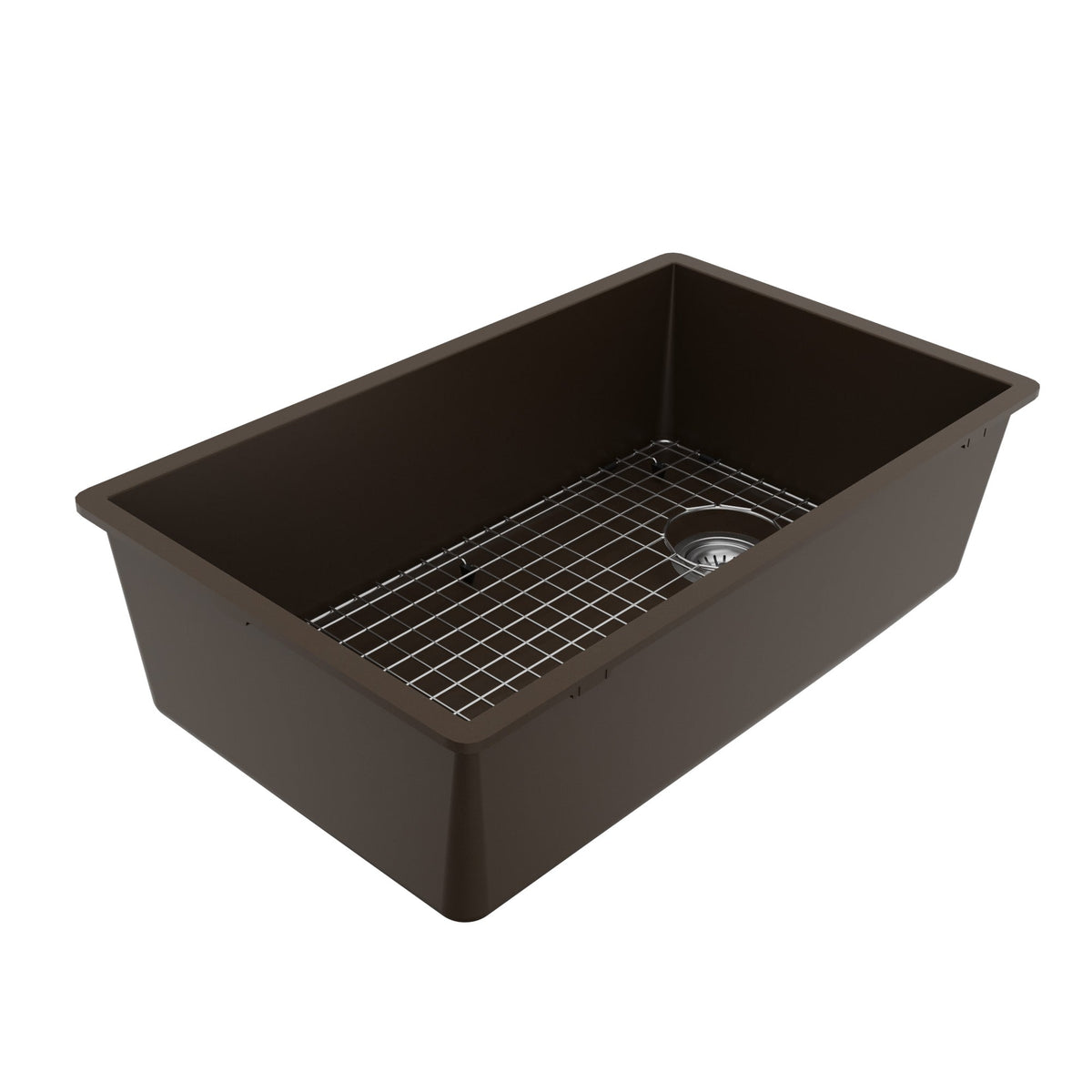 31-5/8" Undermount Large Single Bowl Quartz Composite Kitchen Sink Kit In Brown