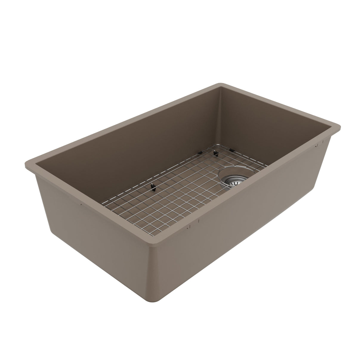 31-5/8" Undermount Large Single Bowl Quartz Composite Kitchen Sink Kit In Concrete
