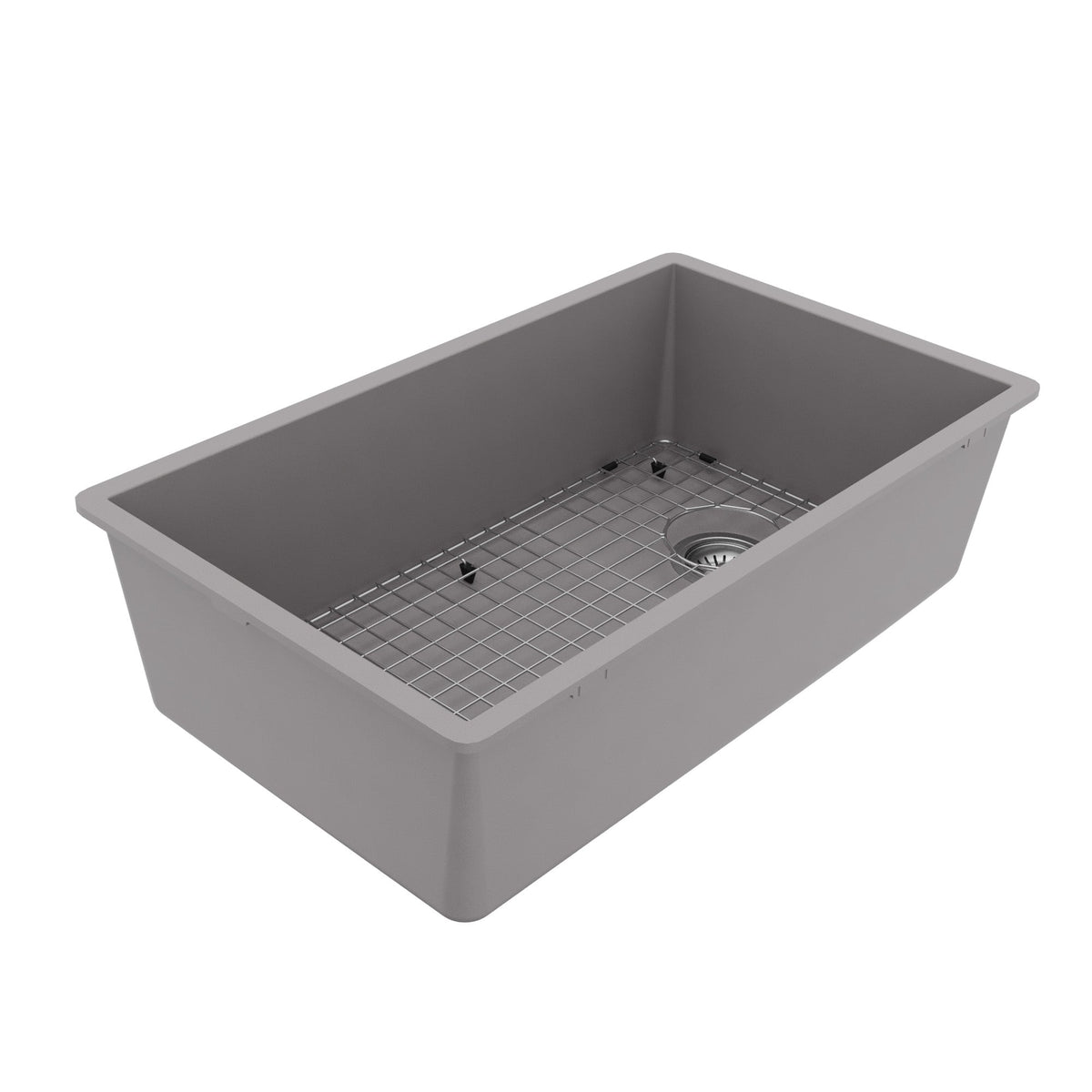 31-5/8" Undermount Large Single Bowl Quartz Composite Kitchen Sink Kit In Grey