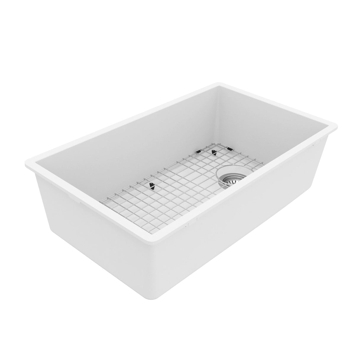 31-5/8" Undermount Large Single Bowl Quartz Composite Kitchen Sink Kit In White