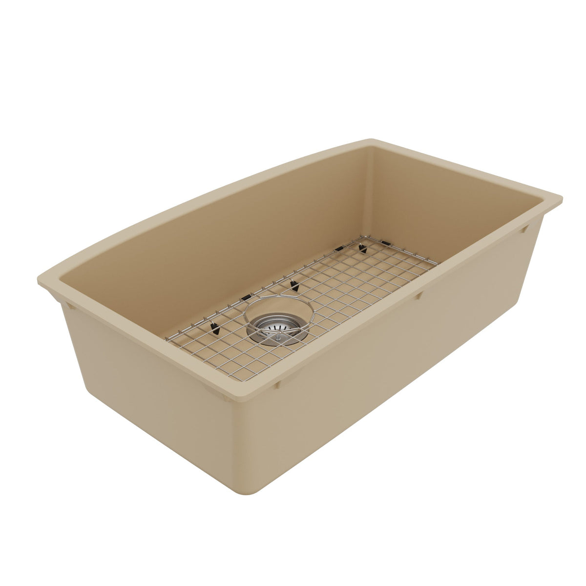 32-1/2" Undermount Large Single Bowl Quartz Composite Kitchen Sink Kit In Bisque