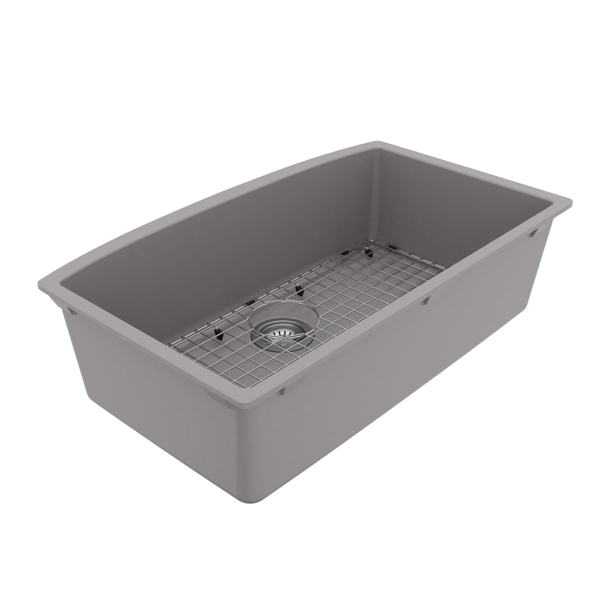 32-1/2" Undermount Large Single Bowl Quartz Composite Kitchen Sink Kit In Grey