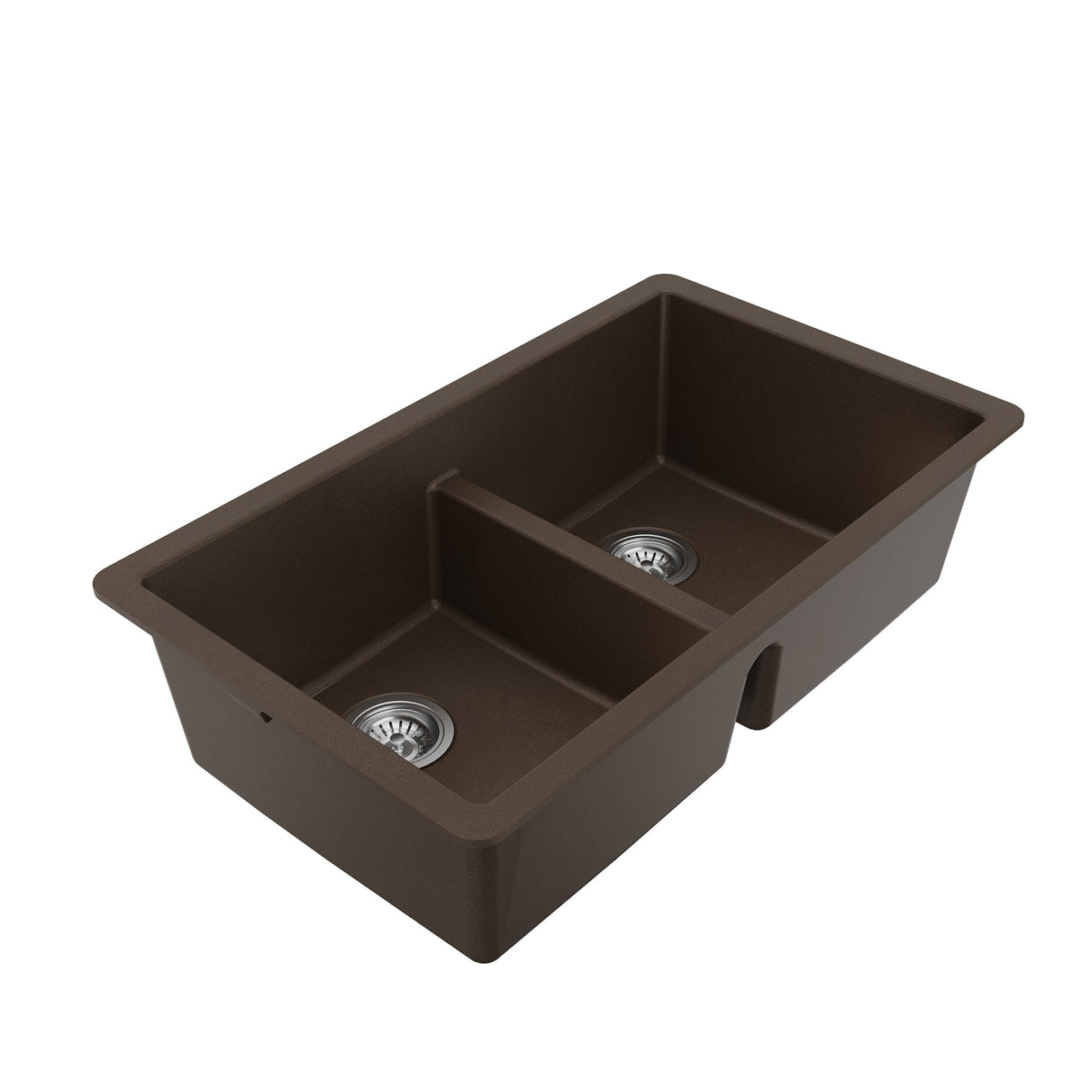 32-3/8" Undermount Double Equal Bowl Quartz Composite Kitchen Sink Kit In Brown