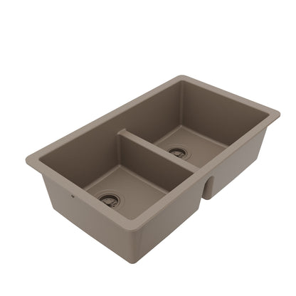 32-3/8" Undermount Double Equal Bowl Quartz Composite Kitchen Sink In Concrete