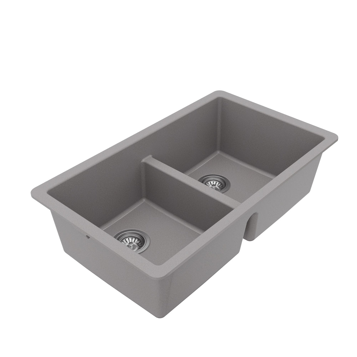32-3/8" Undermount Double Equal Bowl Quartz Composite Kitchen Sink Kit In Grey