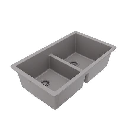 32-3/8" Undermount Double Equal Bowl Quartz Composite Kitchen Sink In Grey