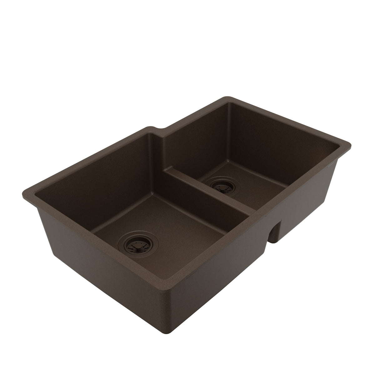 32-1/4" Undermount Double Offset Bowl Quartz Composite Kitchen Sink In Brown