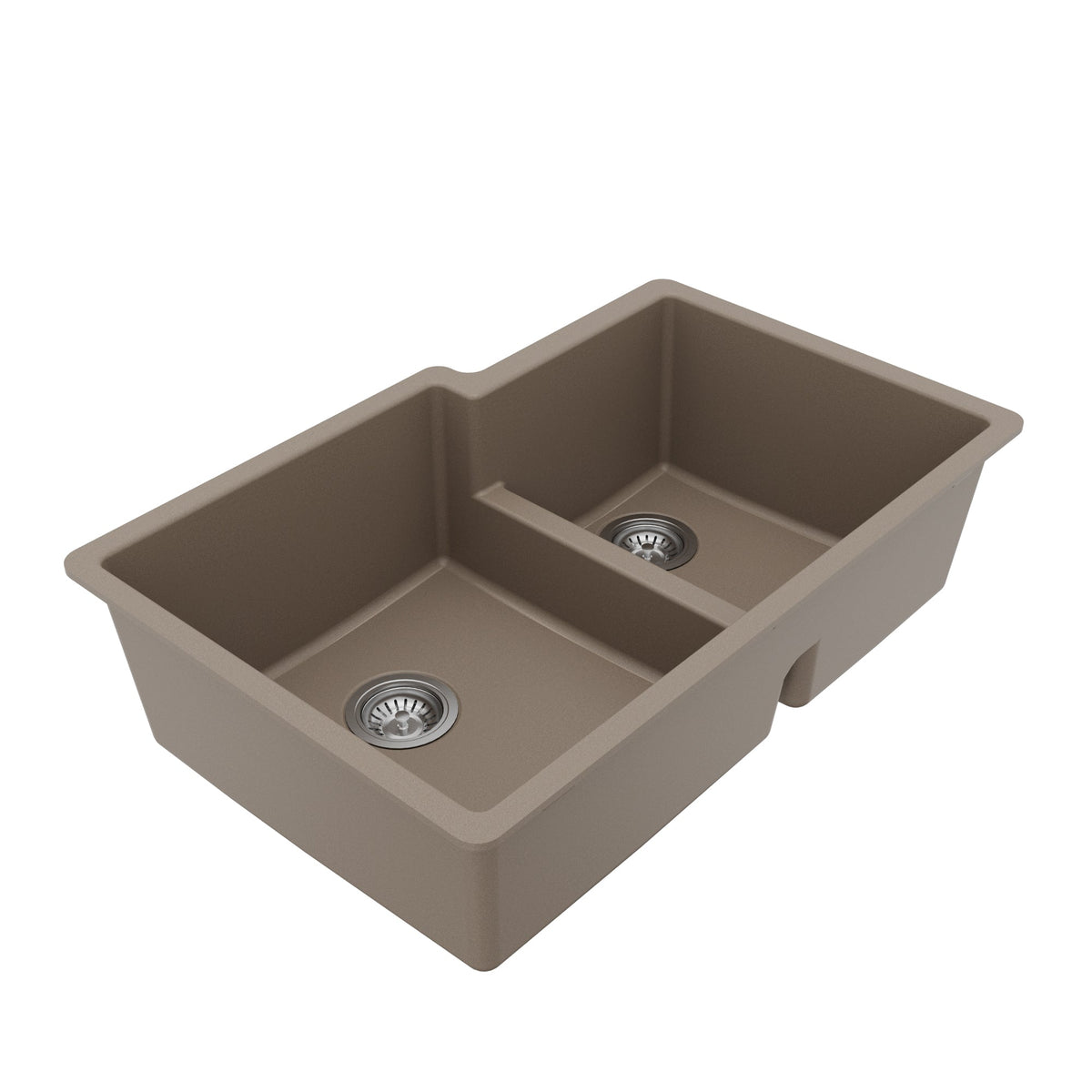 32" Undermount Double Offset Bowl Quartz Composite Kitchen Sink Kit In Concrete