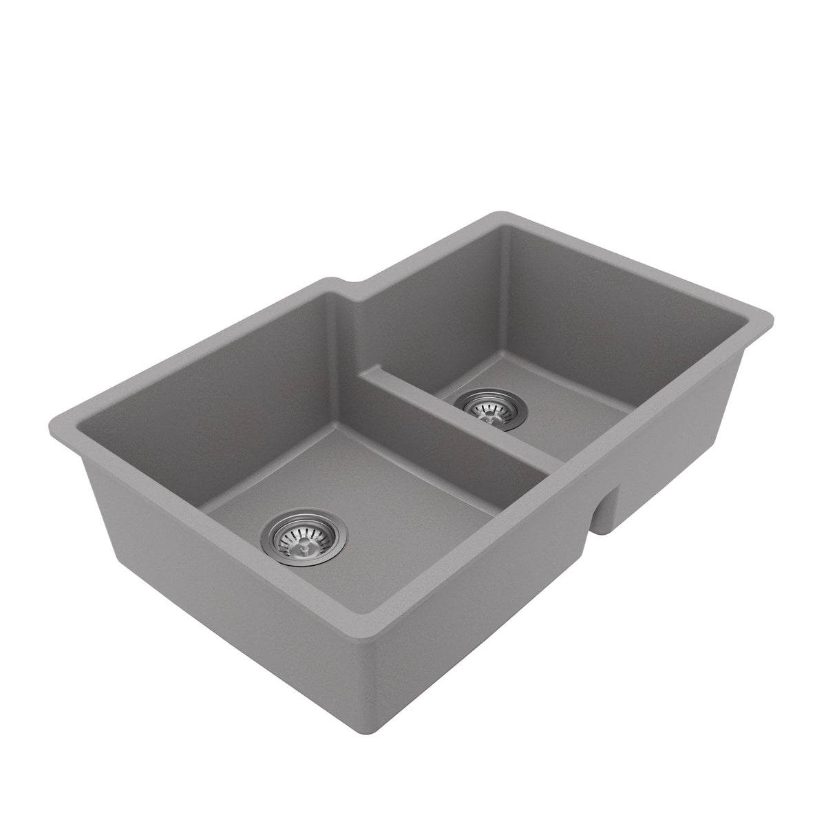32" Undermount Double Offset Bowl Quartz Composite Kitchen Sink Kit In Grey