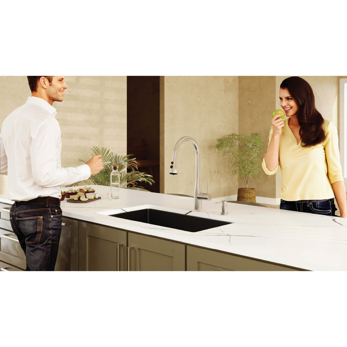 32-3/8" Undermount Large Single Bowl Quartz Composite Kitchen Sink Kit In Black