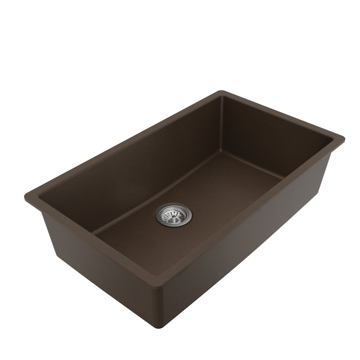 32-3/8" Undermount Large Single Bowl Quartz Composite Kitchen Sink Kit In Brown