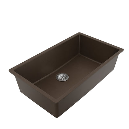 32-3/8" Undermount Large Single Bowl Quartz Composite Kitchen Sink Kit In Brown