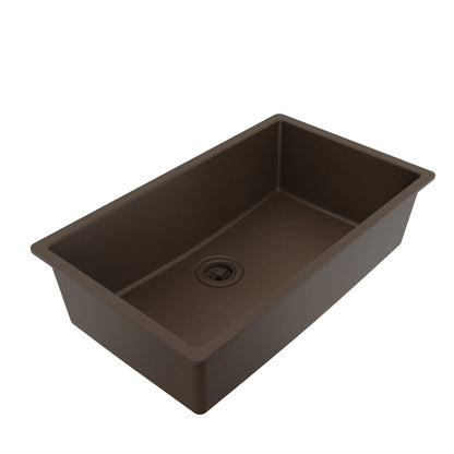 32-3/8" Undermount Large Single Bowl Quartz Composite Kitchen Sink In Brown