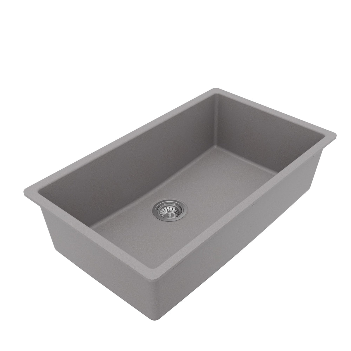 32-3/8" Undermount Large Single Bowl Quartz Composite Kitchen Sink Kit In Grey
