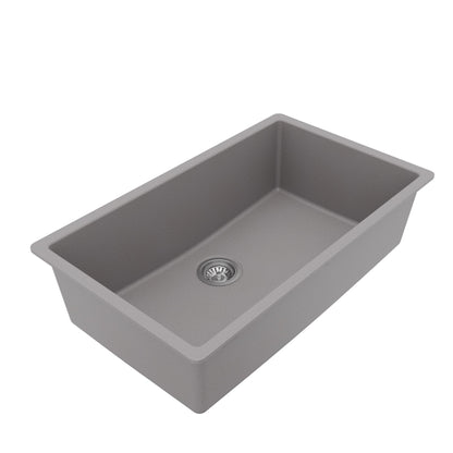 32-3/8" Undermount Large Single Bowl Quartz Composite Kitchen Sink Kit In Grey