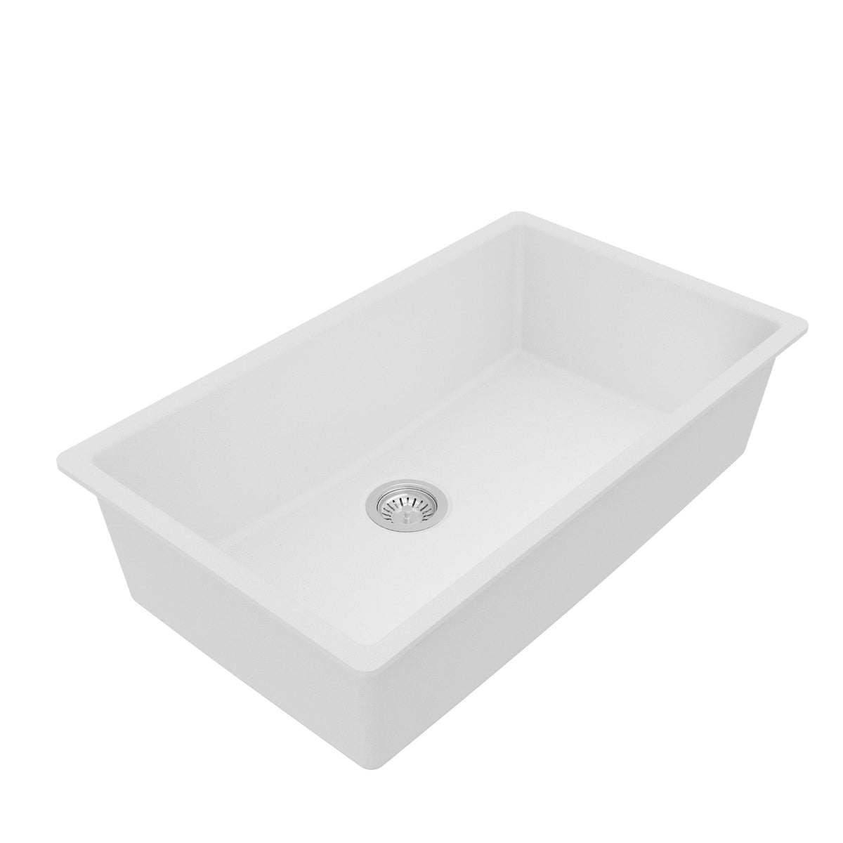 32-3/8" Undermount Large Single Bowl Quartz Composite Kitchen Sink Kit In White
