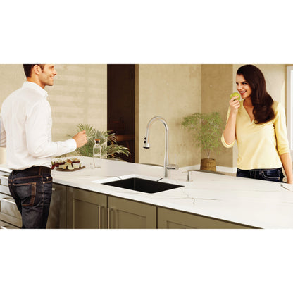 24-3/8" Undermount Single Bowl Quartz Composite Kitchen Sink In Black