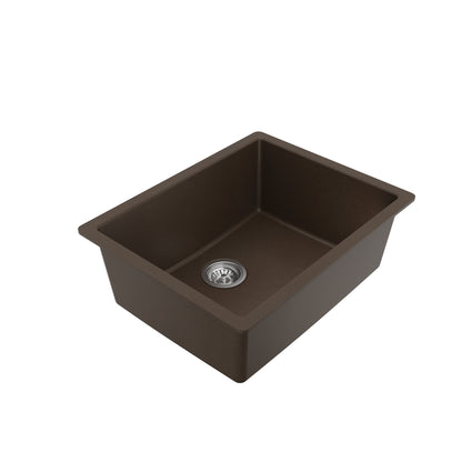 24-3/8" Undermount Single Bowl Quartz Composite Kitchen Sink Kit In Brown