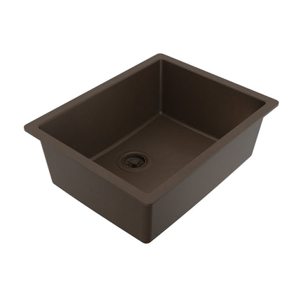 24-3/8" Undermount Single Bowl Quartz Composite Kitchen Sink In Brown