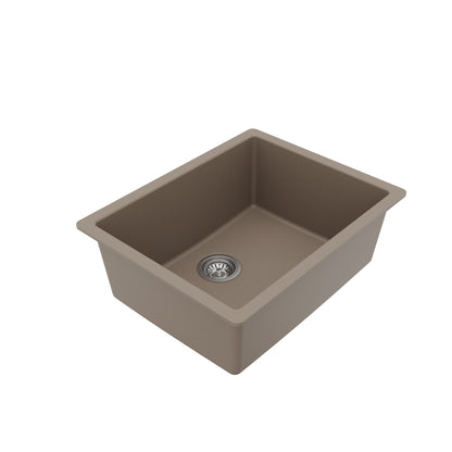 24-3/8" Undermount Single Bowl Quartz Composite Kitchen Sink Kit In Concrete