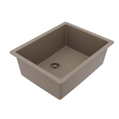 24-3/8" Undermount Single Bowl Quartz Composite Kitchen Sink In Concrete