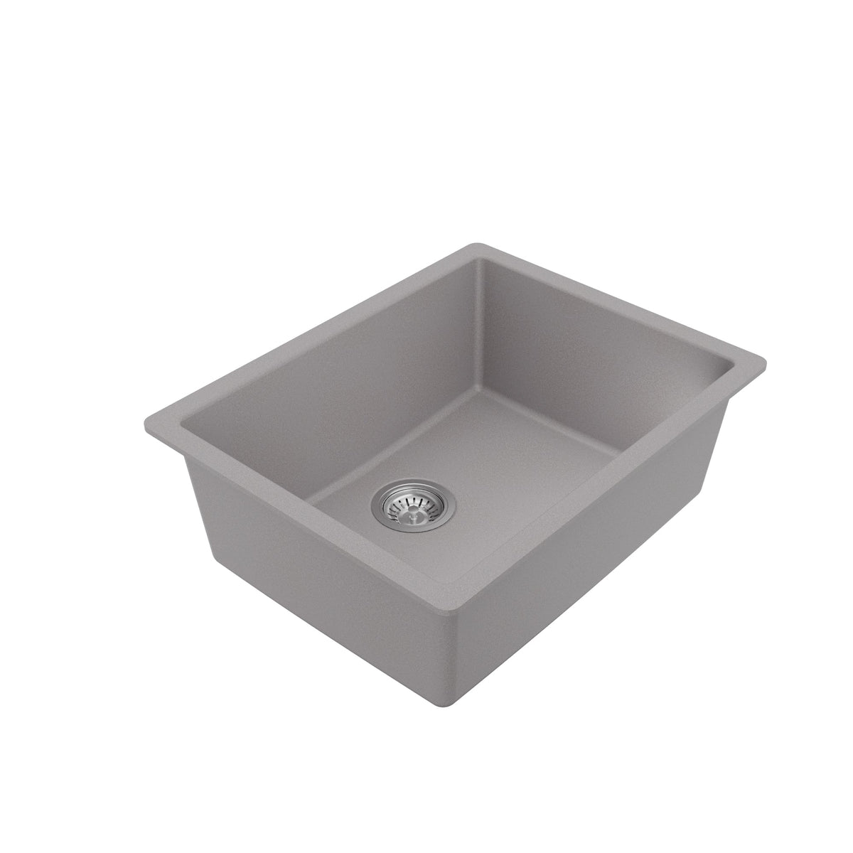 24-3/8" Undermount Single Bowl Quartz Composite Kitchen Sink Kit In Grey