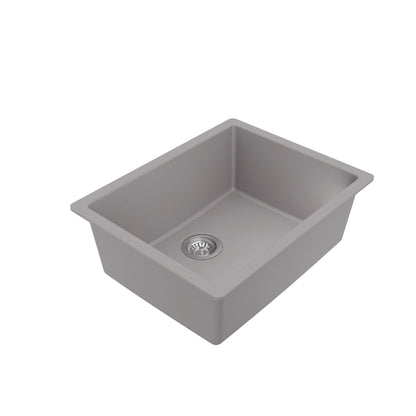 24-3/8" Undermount Single Bowl Quartz Composite Kitchen Sink Kit In Grey