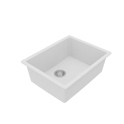 24-3/8" Undermount Single Bowl Quartz Composite Kitchen Sink Kit In White
