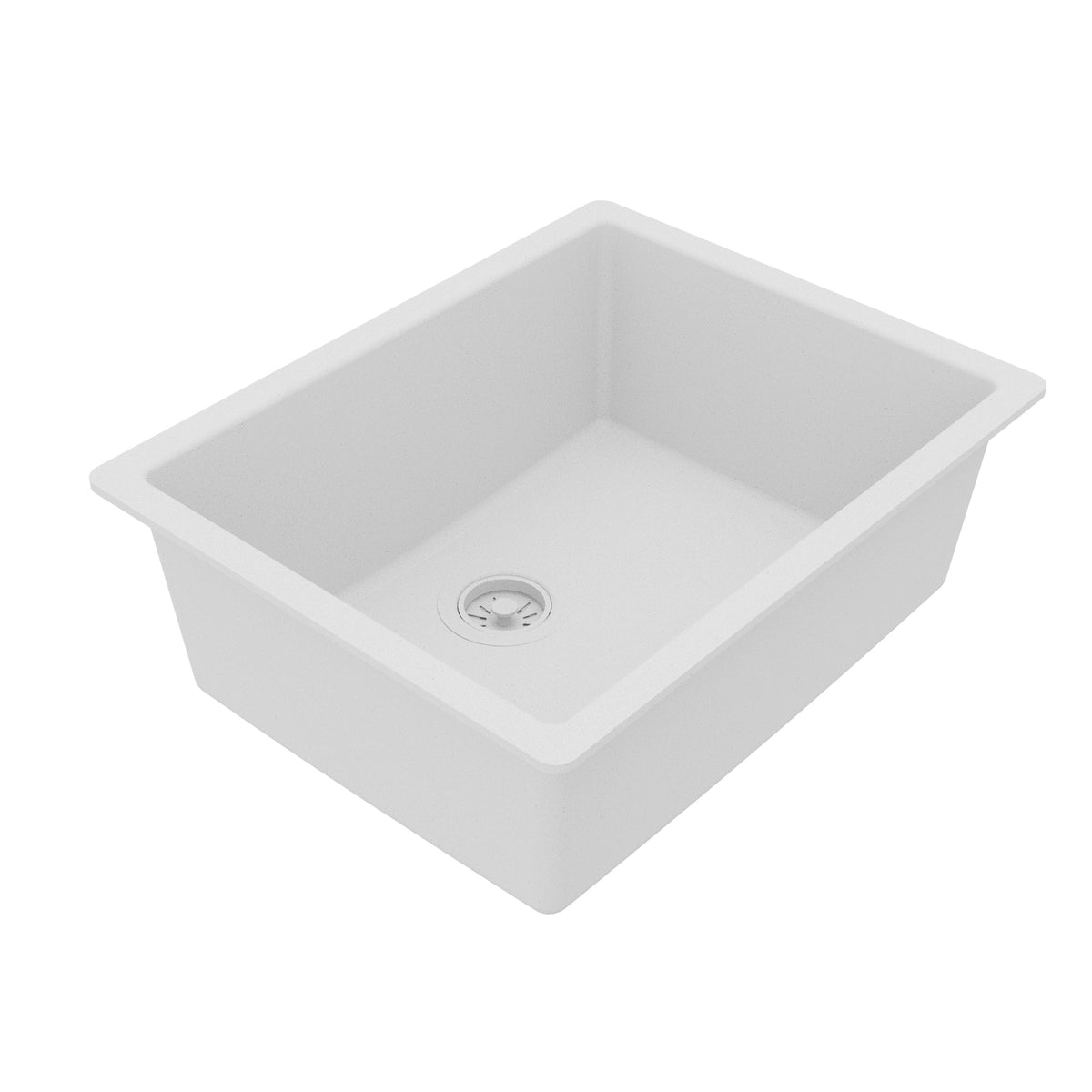 24-3/8" Undermount Single Bowl Quartz Composite Kitchen Sink In White