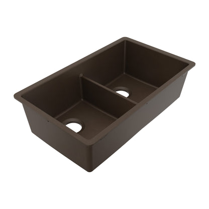 32-3/8" Undermount Double Equal Bowl Granite Kitchen Sink In Brown