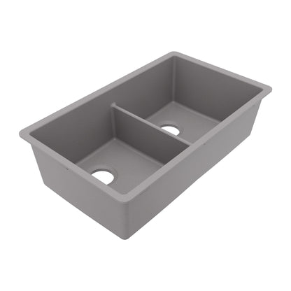 32-3/8" Undermount Double Equal Bowl Granite Kitchen Sink In Grey