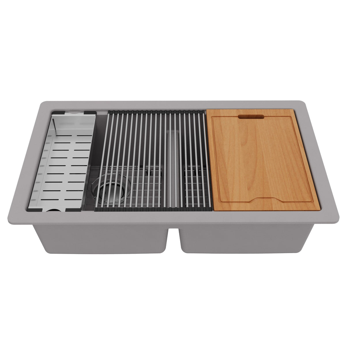 32-1/2" Undermount Double Equal Bowl Quartz Composite Workstation Kitchen Sink In Grey