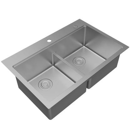 Fusion 33" Top Mount Workstation 16 Gauge Double Bowl Stainless Steel Sink with Accessories