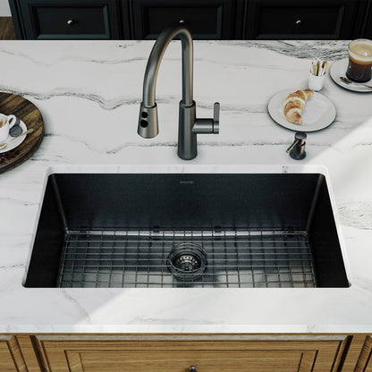 Elite 32" Undermount 16 Gauge Single Bowl Stainless Steel Kitchen Sink In Gunmetal Black