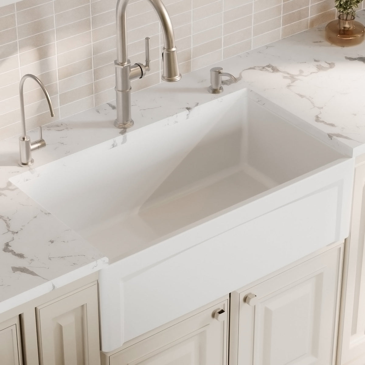 Fireclay 33" Reversible Apron Front Single Bowl Kitchen Sink In White