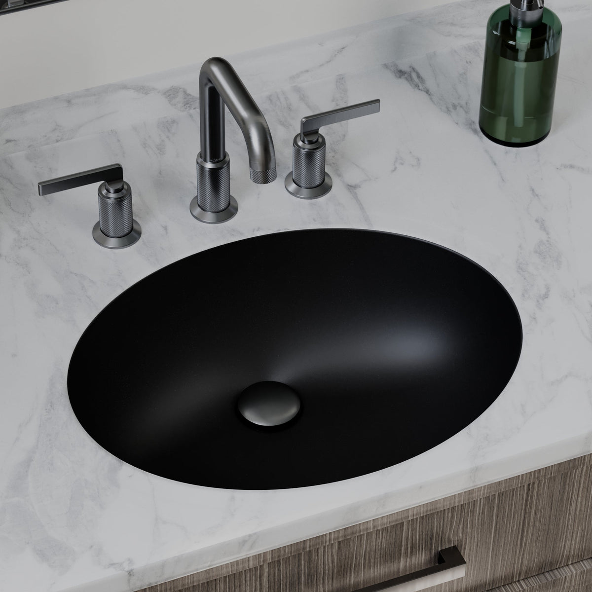 19" Seamless Undermount Quartz Composite Bathroom Sink In Black