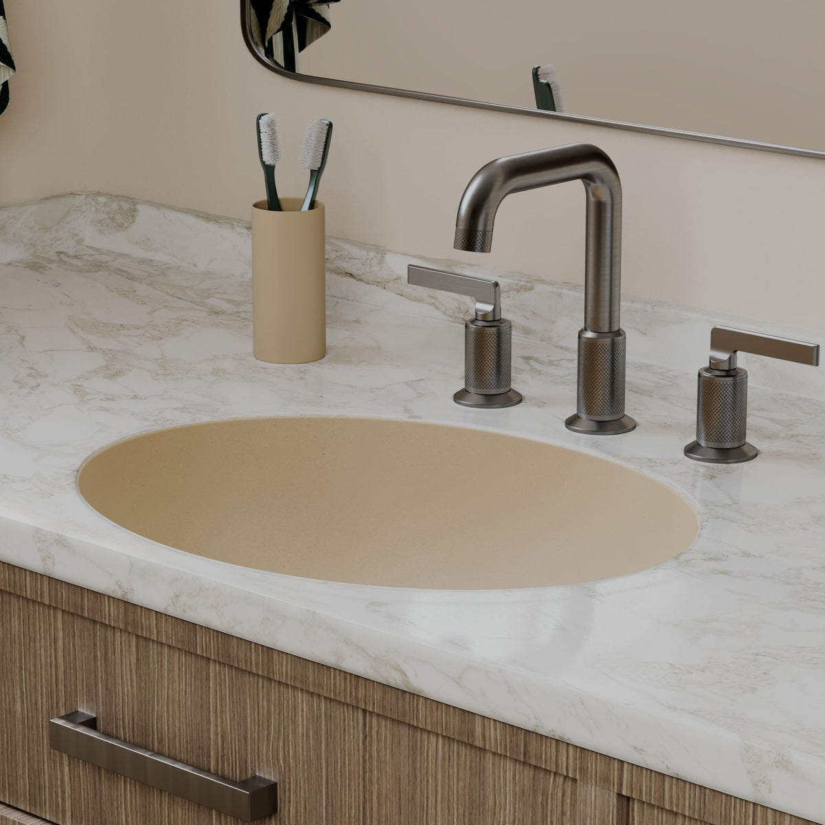 19" Seamless Undermount Quartz Composite Bathroom Sink In Bisque