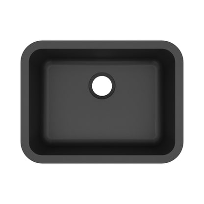 24-1/8" Seamless Undermount Single Bowl Quartz Composite Kitchen Sink In Black
